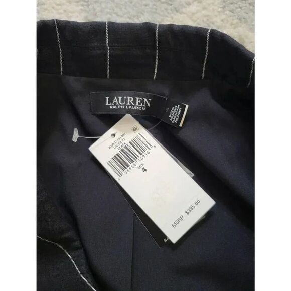 NWT Lauren Ralph Lauren Black Pinstripe Linen Blend Blazer Size 4 $395 - Picture 6 of 6